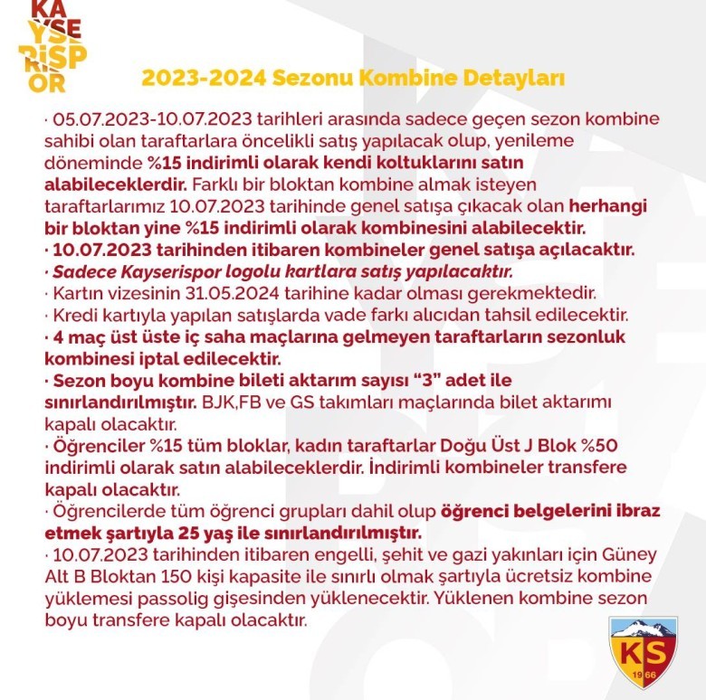 Kombine Bilet Fiyat Şartları