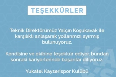 Kayserispor, Yalçın Koşukavak ile Ayrılığı Resmen Açıkladı.