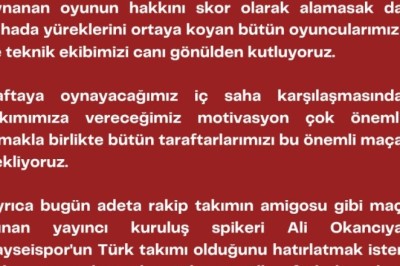 Kapalı Kale Derneğinden Kayserispor'a Destek ve Maçın Spikerine Tepki.