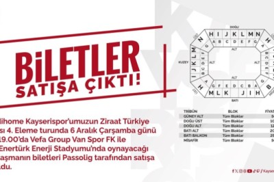 Kayserispor'un Van Spor FK Türkiye Kupası Bilet Fiyatları Açıklandı.