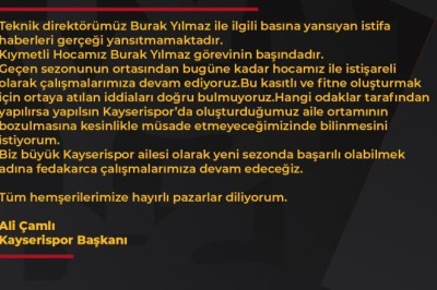 Başkan Ali Çamlı “Burak Yılmaz’ın İstifa Söylentileri Gerçeği Yansıtmıyor”
